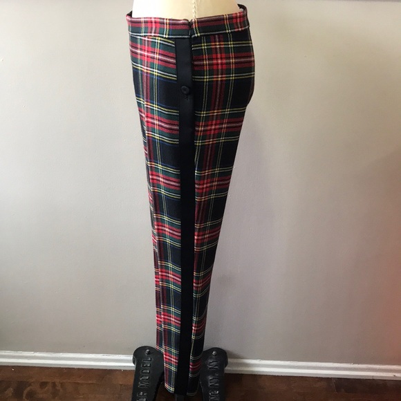 Moschino Red Black Plaid Wool Ankle Tuxedo Pants - Picture 5 of 8
